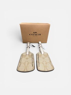 Coach Signature Canvas Luggage Tag Pair in Khaki/Saddle Monogram in Gift Box
